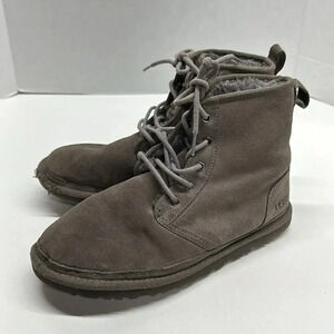Ugg Harkley Winter Boots Sheepskin Lace Up Suede Shearling Gray Men's Size 9